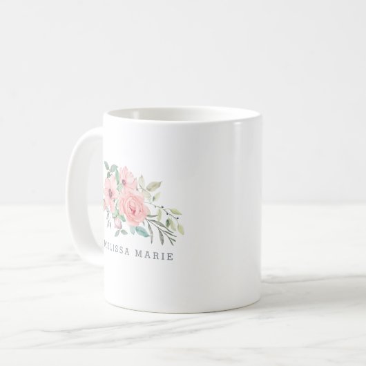 Nom personnalisé Mug d'aquarelle florale (Devant gauche)
