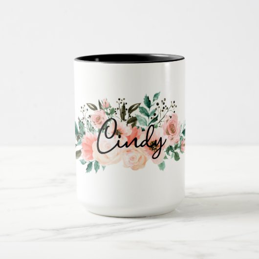 Nom personnalisé Mug floral pour filles, copines (Centre)