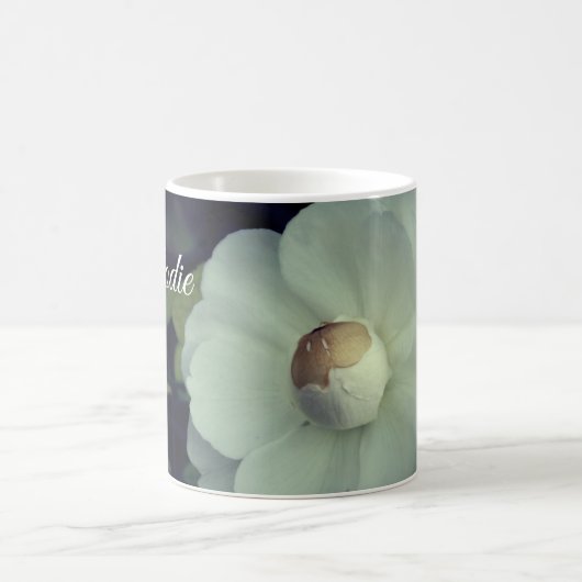 Nom personnalisé Mug photo en fleurs blanches (Centre)