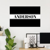 Nom personnalisé noir et blanc Poster en bande (Bureau à domicile)