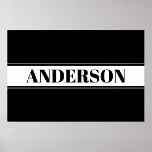 Nom personnalisé noir et blanc Poster en bande