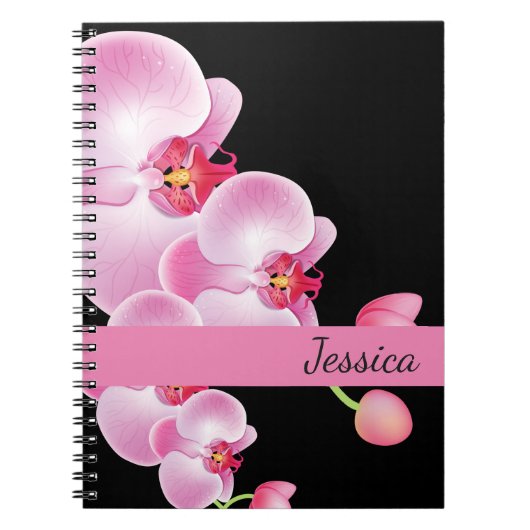 Nom personnalisé Orchidées rose Carnet (Devant)