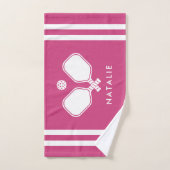 Nom personnalisé Pickleball Magenta Stripes (Serviette à main)