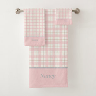 Nom personnalisé Pink Simple Plaid Foyer