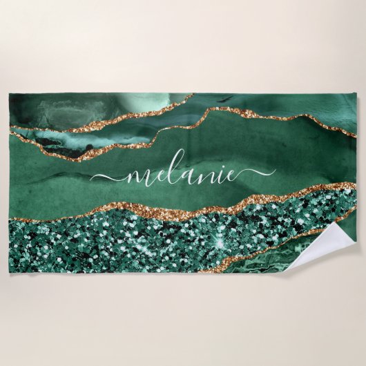 Nom Personnalisé Plage Serviette Agate Green Parti (Devant)
