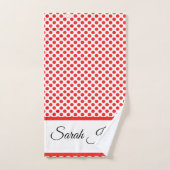 Nom personnalisé Pois rouges stylisés sur blanc (Serviette à main)