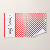 Nom personnalisé Pois rouges stylisés sur blanc (Serviette à main)