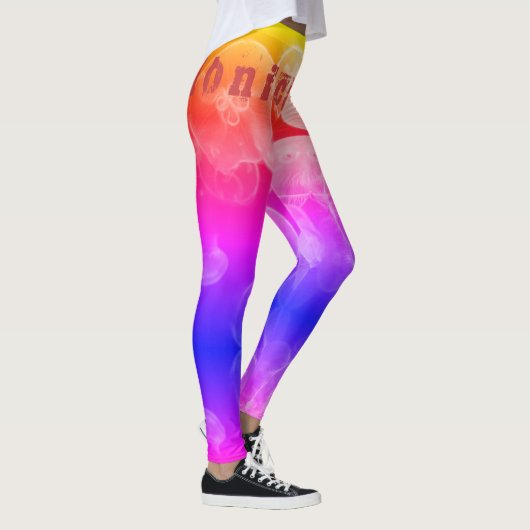 Nom personnalisé Rainbow Jellyfish Leggings (Droite)