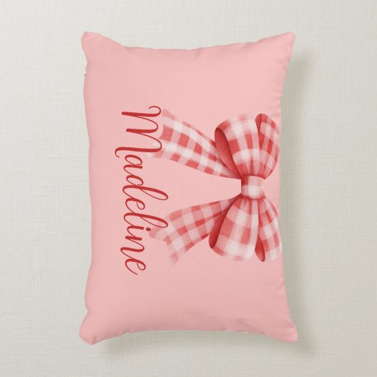 Nom personnalisé Red Coquette Bow Accent Coussin (Devant(Vertical))