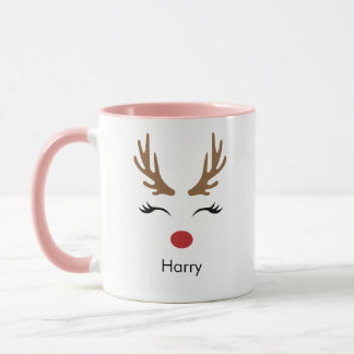 Nom personnalisé Reindeer Xmas Fête Mug