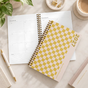 Nom personnalisé rétro jaune damier prépa