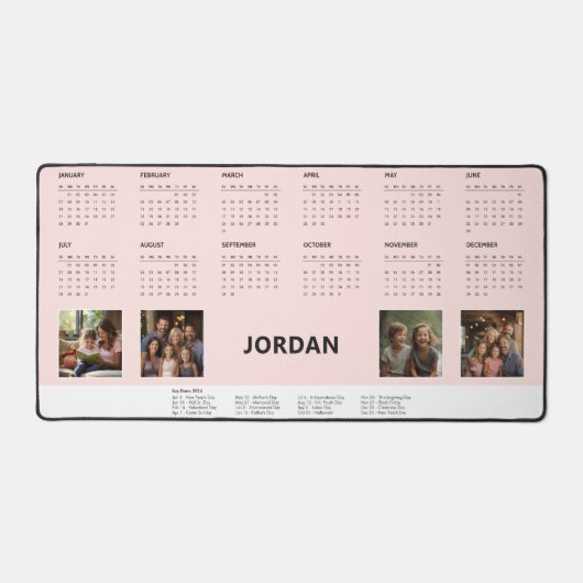 Nom personnalisé rose Famille Collage Calendrier 2 (Recto)