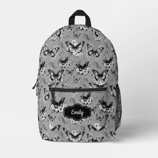 Nom personnalisé Sac à dos Papillon gris (Recto)