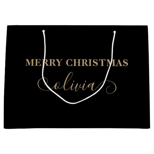 Nom personnalisé Script Gold Black Grand sac cadea (Devant)