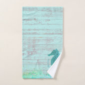 nom personnalisé seahorse bois turquoise rustique (Serviette à main)