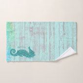 nom personnalisé seahorse bois turquoise rustique (Serviette à main)