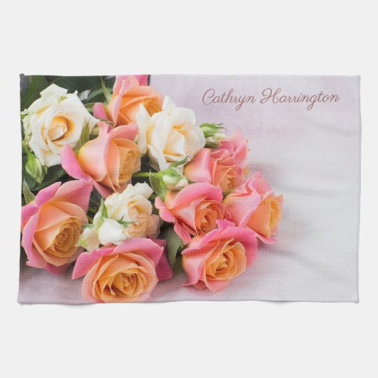 Nom personnalisé serviette de cuisine Rose (Horizontal)