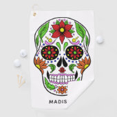 Nom personnalisé Serviette de golf de Sugar Skull (En situation)