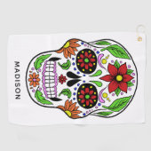 Nom personnalisé Serviette de golf de Sugar Skull (Horizontal)