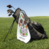 Nom personnalisé Serviette de golf de Sugar Skull (Vert)