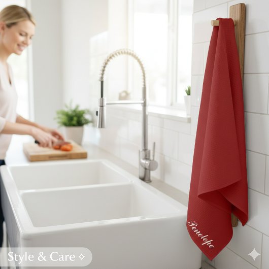 Nom personnalisé serviette de Noël rouge profond