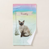 Nom personnalisé Siamese Chat Pet (Serviette à main)
