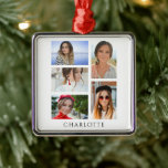 Nom personnalisé simple et élégant<br><div class="desc">Simple Elegant Multi Photo Personnalisé Nom Christmas Ornament dispose de cinq de vos photos préférées avec votre nom personnalisé dans la typographie de script noir moderne. Simple,  élégant et classe. Créé par © Evco Studio www.zazzle.com/store/evcostudio</div>
