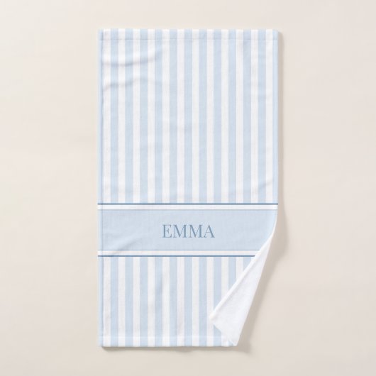 Nom personnalisé simple moderne bleu rayé (Serviette à main)