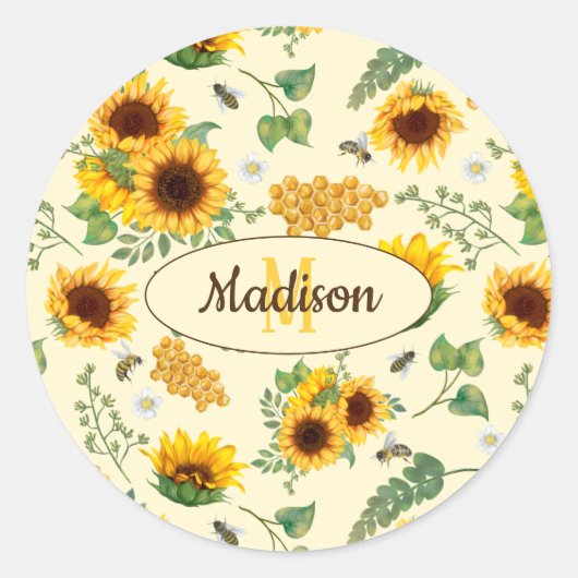 Nom personnalisé Sticker Monogramme Fleurs de sole (Devant)
