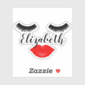 Nom personnalisé Sticker rouge lèvres et cils de f (Feuille)
