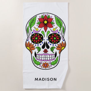 Nom personnalisé Sugar Skull serviette de plage