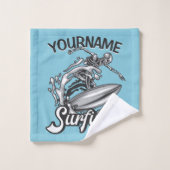 NOM personnalisé Surfer Big Wave Skeleton Surfing (Gant de toilette)