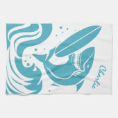 Nom personnalisé Surfer Shark serviette de cuisine (Horizontal)
