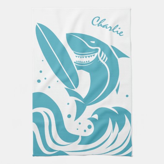 Nom personnalisé Surfer Shark serviette de cuisine (Vertical)