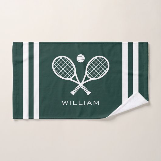 Nom personnalisé Tennis Dark Green Stripes (Serviette à main)