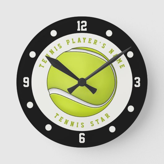 Nom personnalisé Tennis Player Ball Round Horloge (Recto)