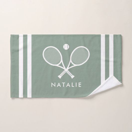 Nom personnalisé Tennis Sage Green Stripes (Serviette à main)