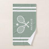 Nom personnalisé Tennis Sage Green Stripes (Serviette à main)