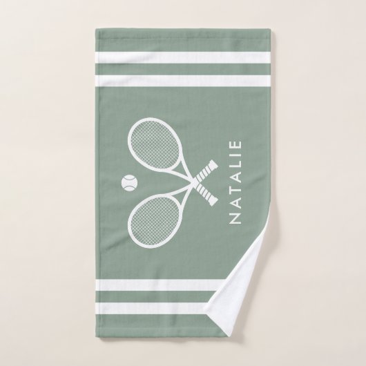 Nom personnalisé Tennis Sage Green Stripes (Serviette à main)