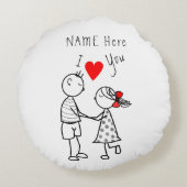 Nom personnalisé Texte Coussin rond avec couple (Dos)
