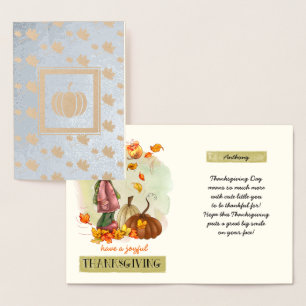 Nom personnalisé Thanksgiving Real Foil Cartes pou