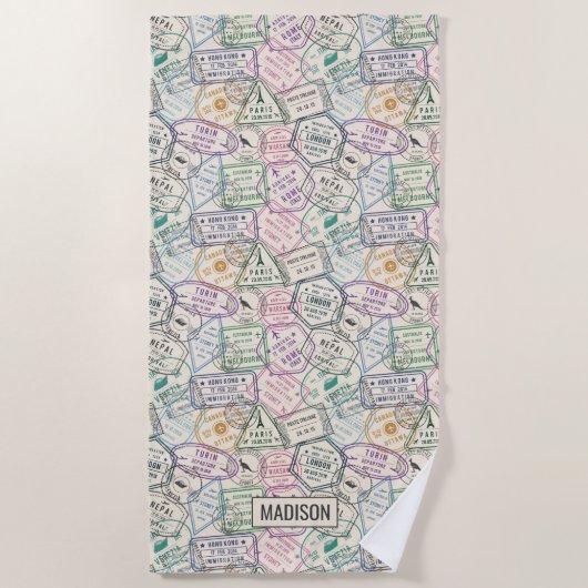 Nom personnalisé Travel Timbres Motif serviette de (Devant)