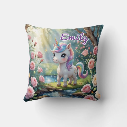 Nom personnalisé Unicorn Carré Coussin - Forêt Ros (Verso)
