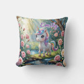 Nom personnalisé Unicorn Carré Coussin - Forêt Ros (Recto)