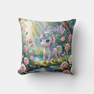 Nom personnalisé Unicorn Carré Coussin - Forêt Ros
