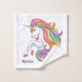 Nom personnalisé Unicorne colorée (Gant de toilette)