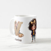 Nom personnalisé & V Mug matinal endormi à carreau (Devant gauche)