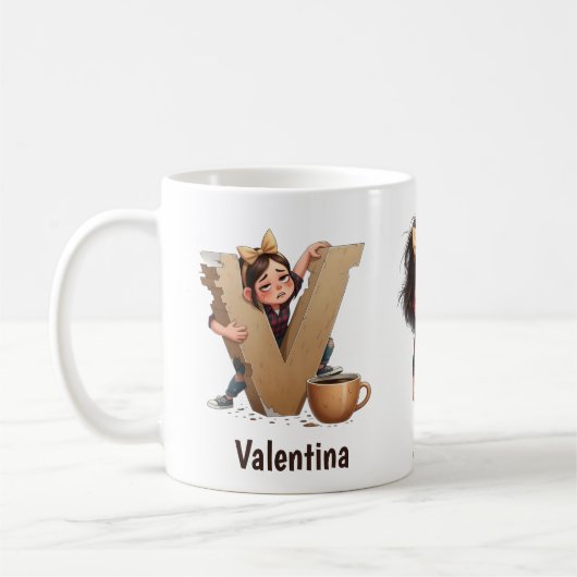 Nom personnalisé & V Mug matinal endormi à carreau (Gauche)