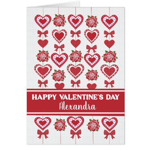 Nom personnalisé Valentine's Red Roses Coeurs Bows (Devant)