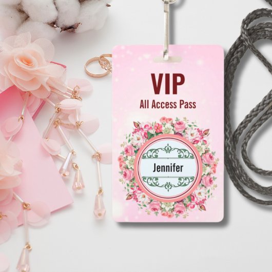Nom personnalisé VIP All Access Pass Badge floral 